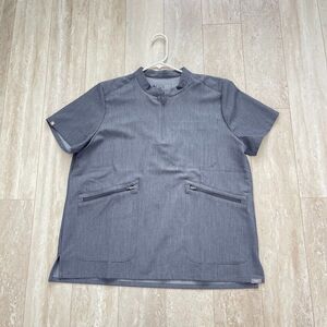 FIGS Womens Nata 1/4 Zip Scrub Top Size L Gray Short Sleeve Pockets Stretch Work